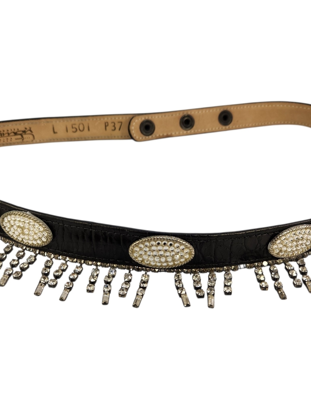 VTG  BB SIMON  Swarovski crystals SNAP BELT 1501  BLACK LEATHER 34.5"-37" WAIST